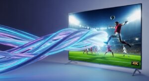 Conceptuele weergave van glasvezelinternet dat zorgt voor 4K IPTV-kwaliteit zonder haperingen.