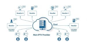 Schema van IPTV provider en reseller structuur in België.