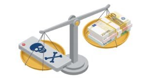 Een weegschaal die de kosten van een goedkoop IPTV abonnement afweegt tegen een hoge boete.